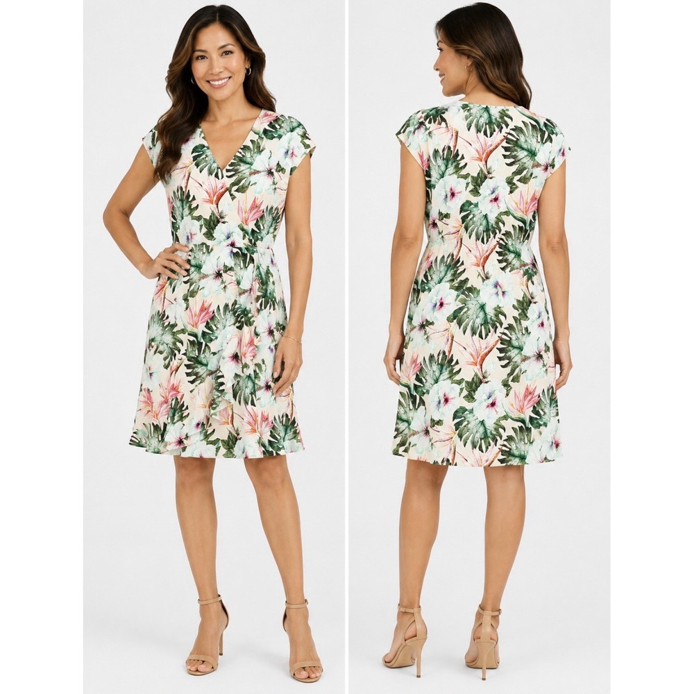 Mare Blu Tropical Floral Dress Women's Small Green Hibiscus Leaf Milan Italy